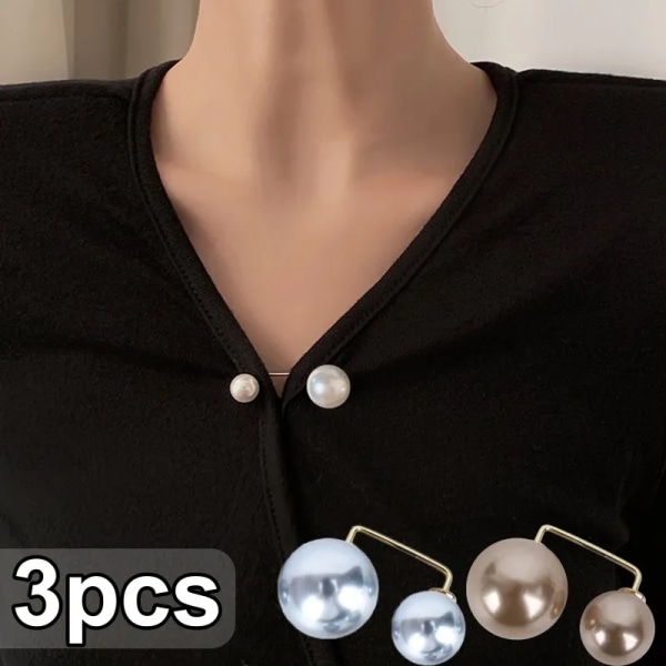 3pcs Pearl Brooch Pins Women Elegant Fixed Safety Brooches Pins for Jeans Waist Reduce Button Summer Dress Decoration Pants Clip