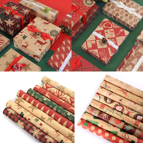 Christmas Gift Decoration Paper Craft Paper Roll Diy Gift Wrapping Paper Xmas Tree Snowflake Present Decor Gift Wrap Supplies