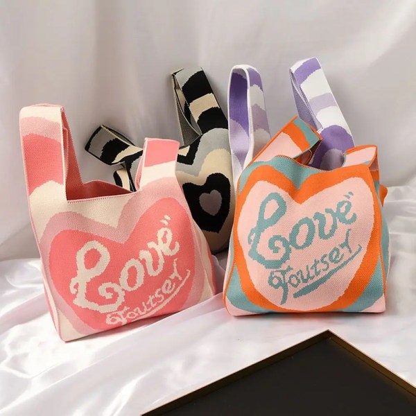 Mini Plaid Knit Handbag Niche Design Women Girls Tote Bag Handmade Knot Wrist Bag Casual Color Shoulder Bag Shopping Bags