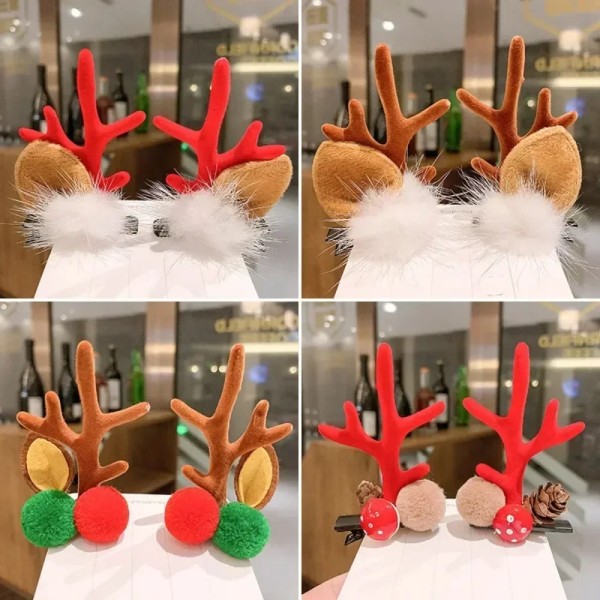 8pcs  Christmas Hair Pin Cute Antler Deer Ear Hair Clips Santa Claus Snowman Barrettes for Girls Kids Headwear Hair Accessories