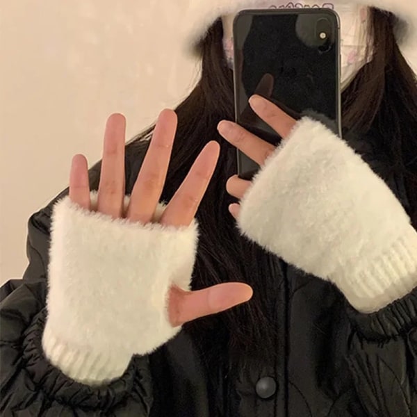 Faux Mink Fleece Half Finger Gloves Plush Knitted Fingerless Gloves Luxury  Solid Color Wrist Mittens Winter Girls Women Warm