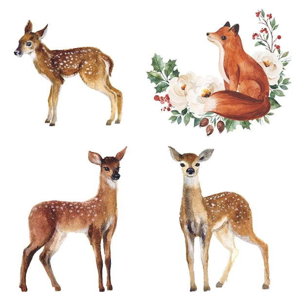 Animals Wall Stickers for Children's Room Cartoon Fox Sika Deer Decals Vinyl Animals Children Nursery Bedroom Wall Decor Mural