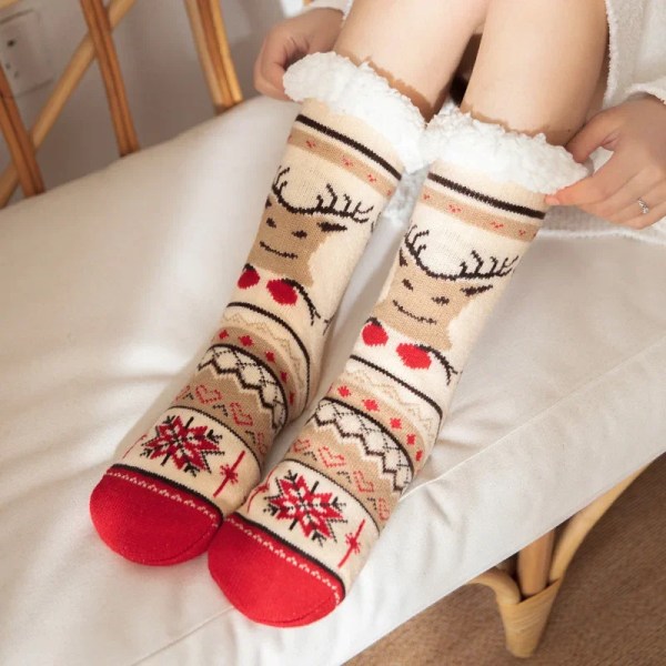 Women Winter Warm Socks Penguin Plush Soft Female Non Grip Floor Slippers Short Sock Fuzzy Fluffy Deer Elk Bear Christmas Gift