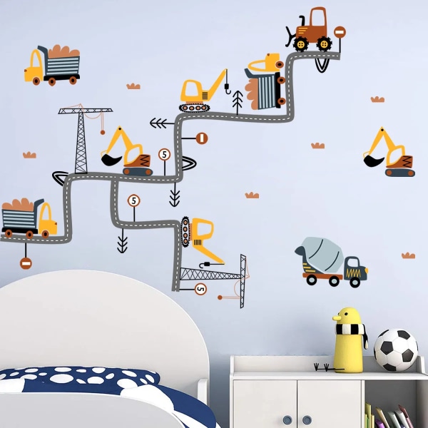 Cartoon Animals Wall Stickers Construction Vehicle Excavator Road Wall Sticker Decal Wallpaper for Kid Room Baby Room Decoration