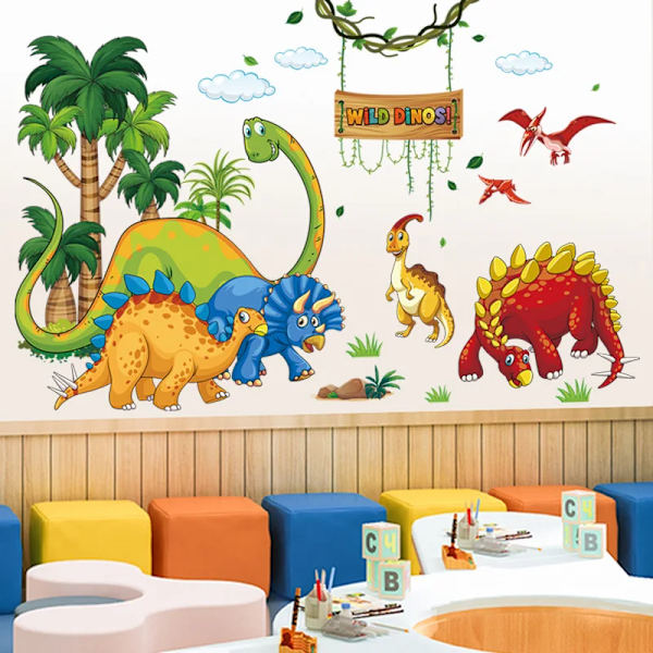 Large Cartoon Wild Dinos Zoo Wall Stickers for Child Boys room Nursery Tile Decor Art Bedroom PVC Decals Home Decoration Murals