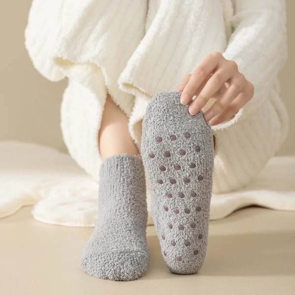 Winter Women Socks New Trendy Warm Solid Color Short Casual Home Floor Anti-slip Socks Female Kawaii Fluffy Socks Sweet Simple