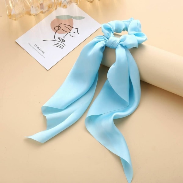 Women Floral Print Bow Satin Long Ribbon Ponytail Scarf Hair Tie Scrunchies