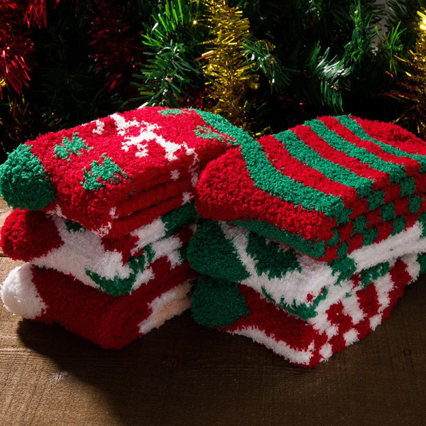 3Pairs Christmas Women Socks Winter Warm Plush Cotton Socks Cute Santa Claus Sock Against Cold Sock for Women Christmas Gifts