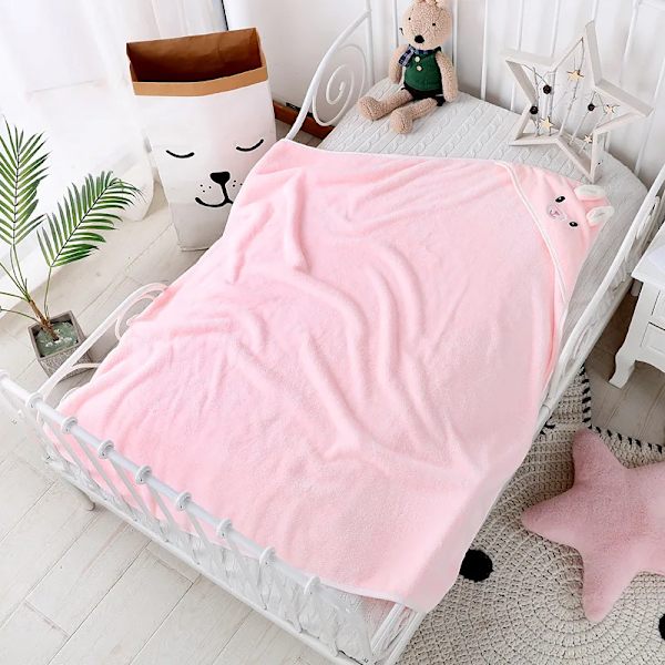 Children Hooded Bath Towel Cute Soft Coral Velvet Fleece Blanket Cartoon Animal Style Newborn Bathrobe Quilt Washcloth