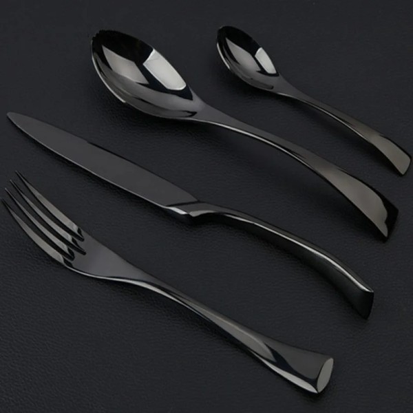 24PCS Set Black Rose Cutlery Set 18/10 stainless steel 20Pcs Dinnerware Set Service For 6 Drop Shipping