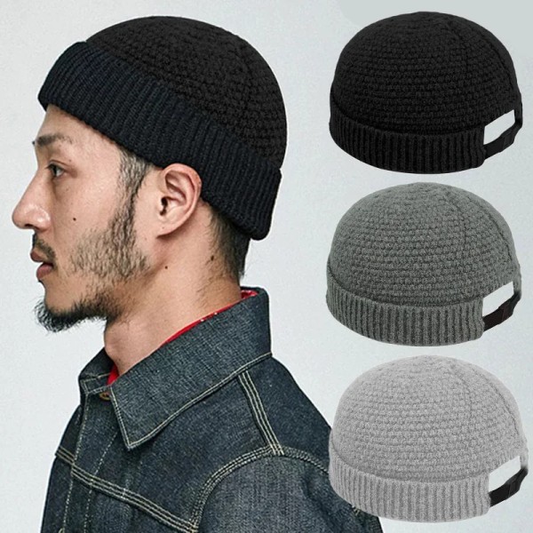 Woolen Knitted Hats for Men Women Roll Up Edge Thick Skull Melon Cap Autumn Winter Solid Warm Landlord Casual Hip Hop Beanie Hat