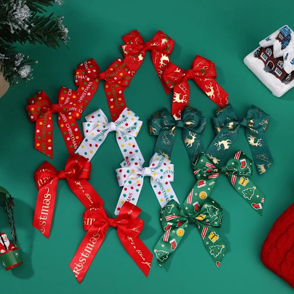 8pcs  Christmas New Year Party Decor Hair Bows for Girl Kids Christmas Decorations Supplies Baby Hair Accessories Gifts Wholesale