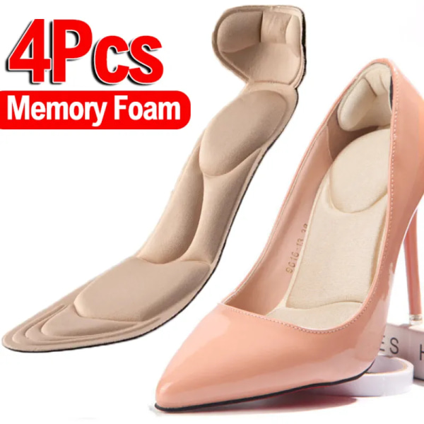 4pcs Women High-heel Shoes Insoles Memory Foam Insoles Anti-slip Cutable Insole Comfort Breathable Foot Care Massage Shoe Pads