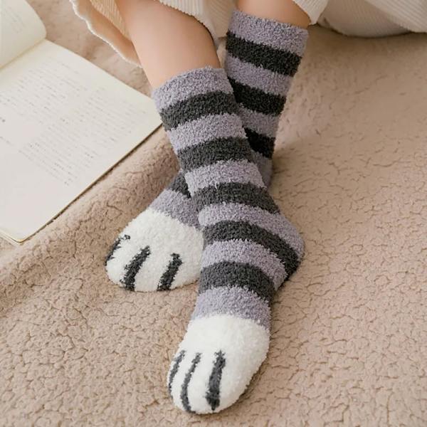 Plush Winter Cute Style Cat Paw Cartoon Pattern Women Cotton Socks Super Soft For Female Stay in the house Sleeping Floor Sox