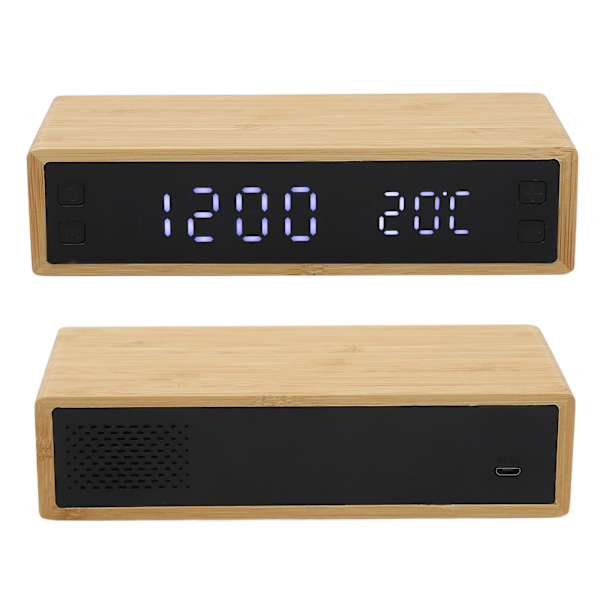 Bamboo Digital Alarm Clock Bedside Alarm Clock - Wireless Charging 3