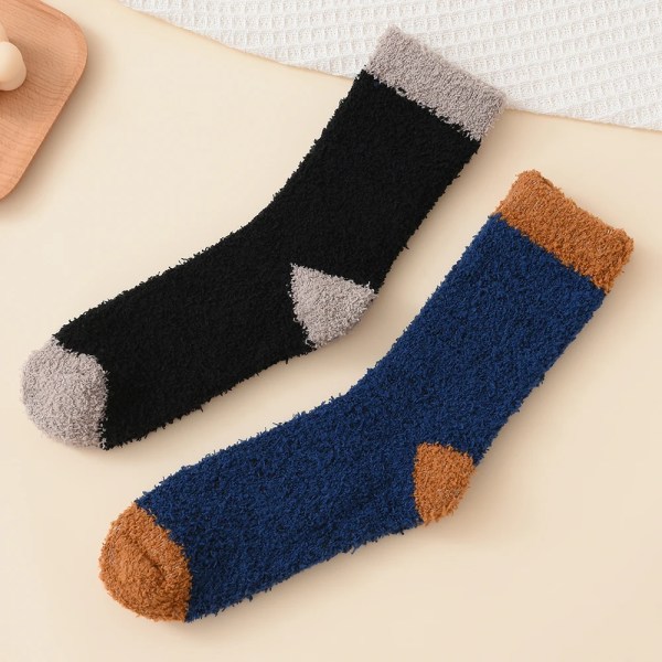 2 Pairs Coral Velvet Men's Socks Thickened Not Falling off Winter Home Sleeping Socks Bear Insulation Boys Mid Calf Floor Socks
