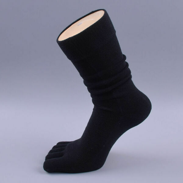 1pair Cotton Long Five Fingers Socks Comfy Cotton Breathable Toe-Socks Black