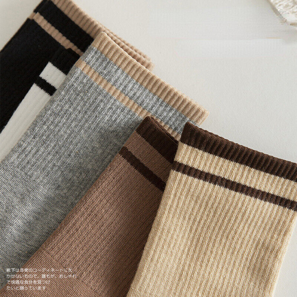 5 Pairs Summer Autumn Cotton Stripe Thin Sweat Absorbing Medium Socks