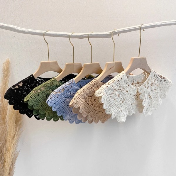 Women Crochet Floral Lace Fake Collar Solid Color Lolita Shawl Poncho Capelet 649C