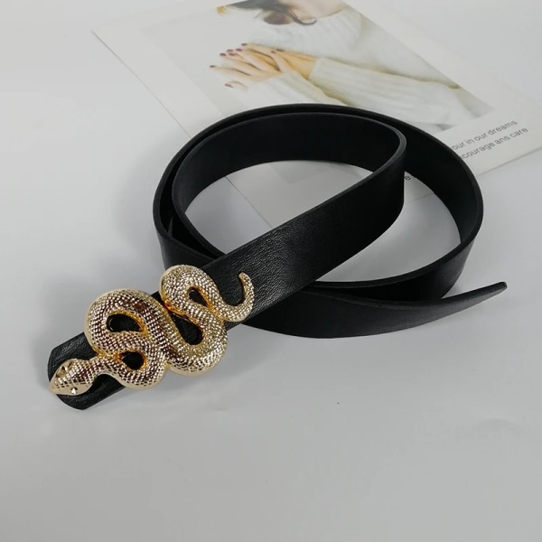 2023 New PU Material European and American Snake Creative Retro Belt Women's Simple Needle Button Pant Belt Belt