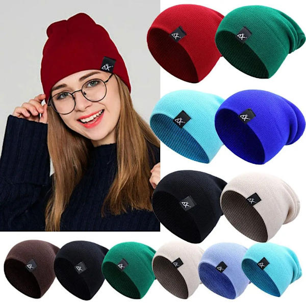 Vinterstickad mössa för kvinnor män Skullies mössor Varm Casual Slouchy mössa Virkad mössa Dammössa Baggy Cap Billigt