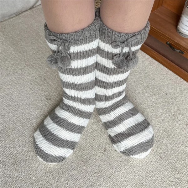 Thermal Fuzzy Sock Striped Womens Comfy Winter Warm Sleeping Soft Female Plush Non Slip Grip Fur Ball Short Floor Slippers Sock