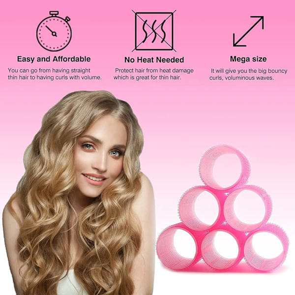 Heatless Hair Curlers Set 6Pcs Self Grip Holding Rollers for Long Hairs Bangs Volume Overnight No Heat Curling Hairstyling Tools