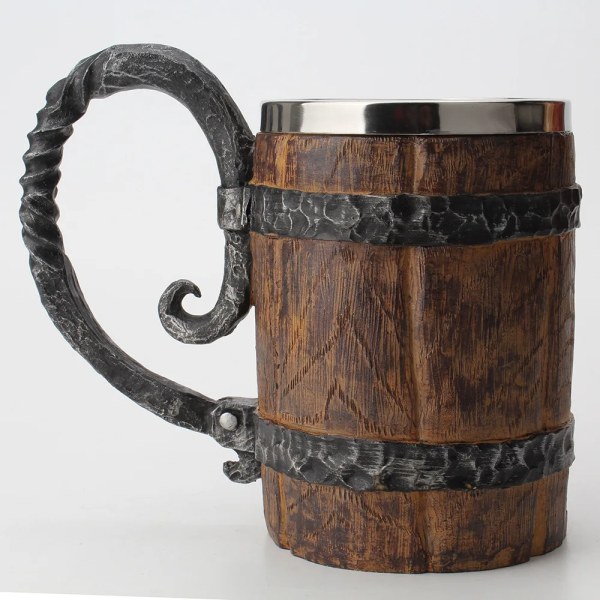 Wooden Barrel Stainless Steel Resin 3D Beer Mug Goblet Game Tankard Coffee Cup Wine Glass Mugs 650ml BEST GOT Gift