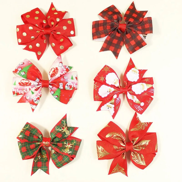 6pcs/set Christmas Bows New Year Party Decor Hair Bows for Girl Kids Hair Christmas Decorations Supplies Baby Hair Accessories