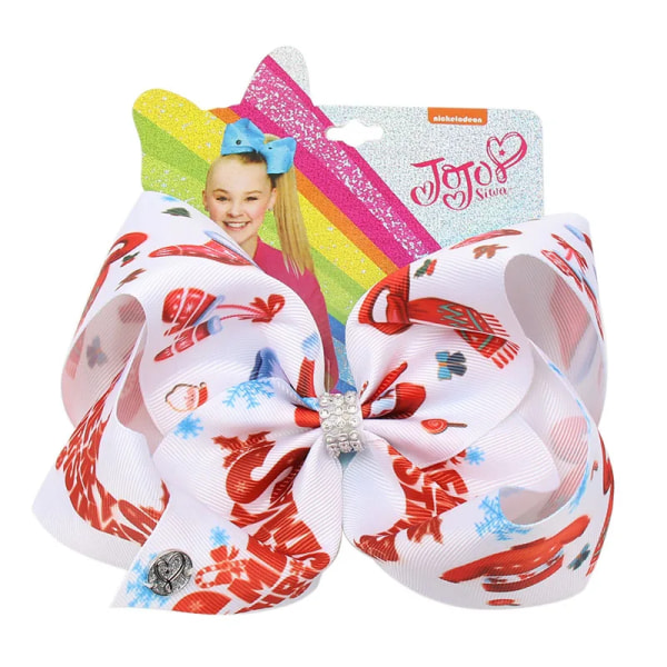 7'' Jojo Siwa Bows Christmas Printed Large Hair Bows for Girls Rhinestone Knotted Ribbon Bows Hairgrips Party Kids Headwear