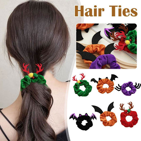 Halloween Hair Ties Spider Antlers Bat Wing Demon Scrunchie Hairband Access GX