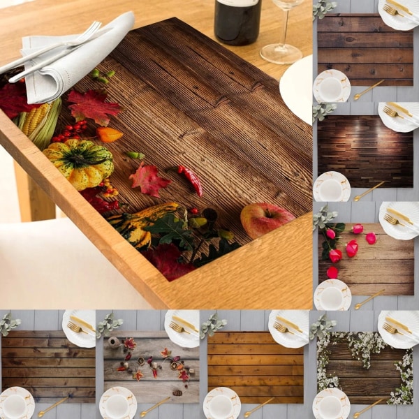 Foods Wooden Stripe Pattern Printing Linen Placemat for Dining Table Drink Coaster Home Decor Dining Mat Kitchen Cup Pads