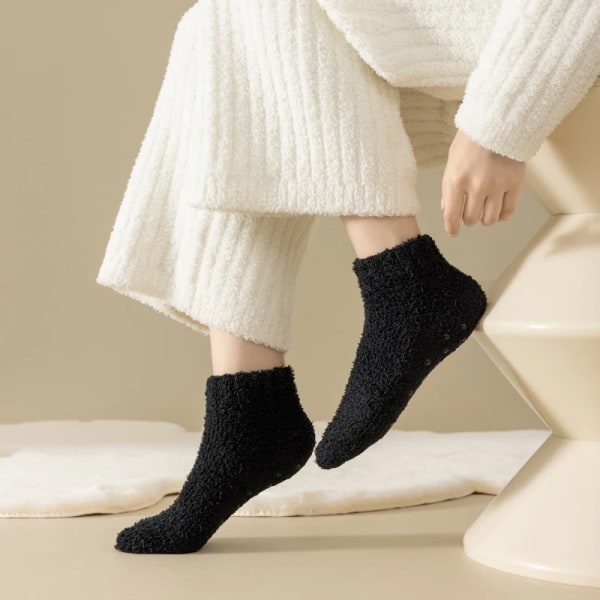 Winter Women Socks New Trendy Warm Solid Color Short Casual Home Floor Anti-slip Socks Female Kawaii Fluffy Socks Sweet Simple