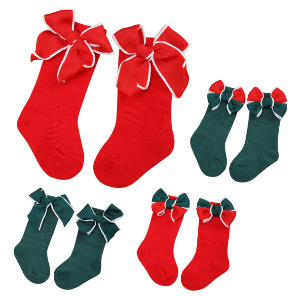 5pairs  Baby Girls Knee High Socks Christmas Bowknot Stockings Warm Knit Winter Sock