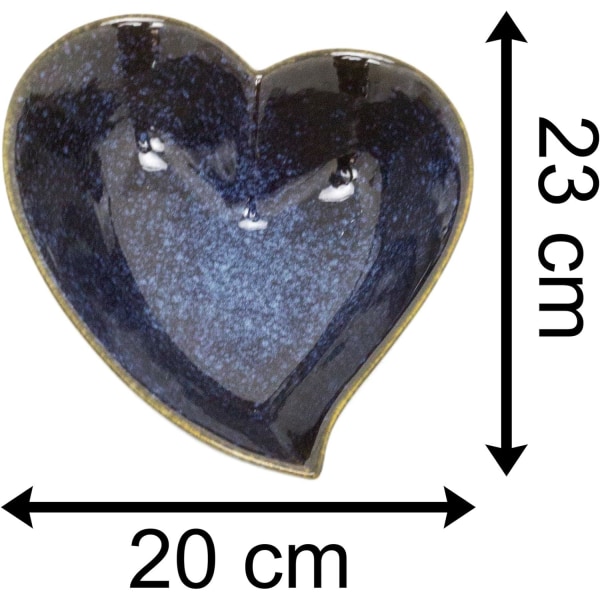 Carousel Home Stylish Blue Speckled Glaze Ceramic Heart Display Bowl | Decorative Love Heart Dish | Heart Shaped Dish Ornament Key Bowl