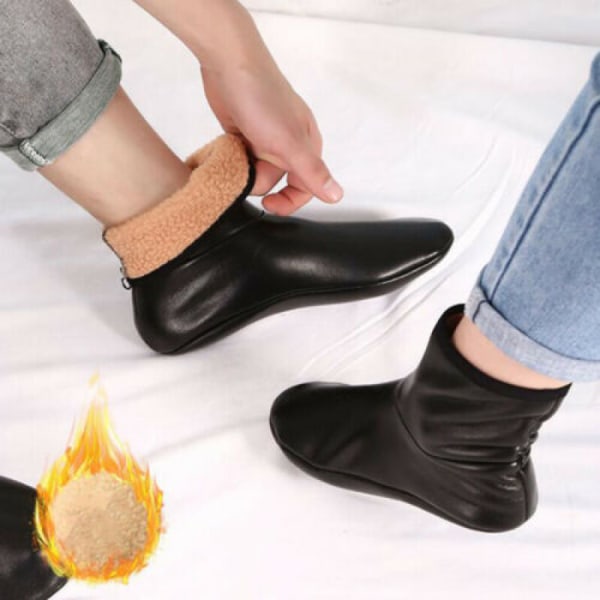 Unisex Winter Warm Leather Thermal Boot Slipper Indoor House Soft Non-Slip So Bc