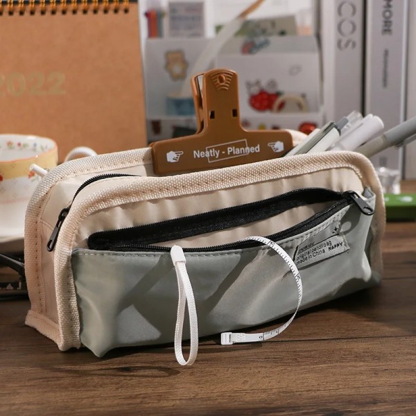 Casual Fashion Triple-layer Canvas Pencil Bag Large Capacity Pencil Case Pen Pencil Holder Student Stationery Organizer