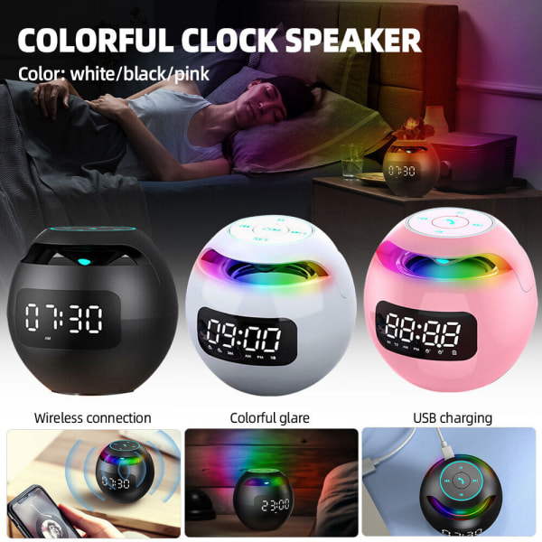 Night Light Digital LED Alarm Clock TF/FM Radio Bluetooth Speaker Round Bedside