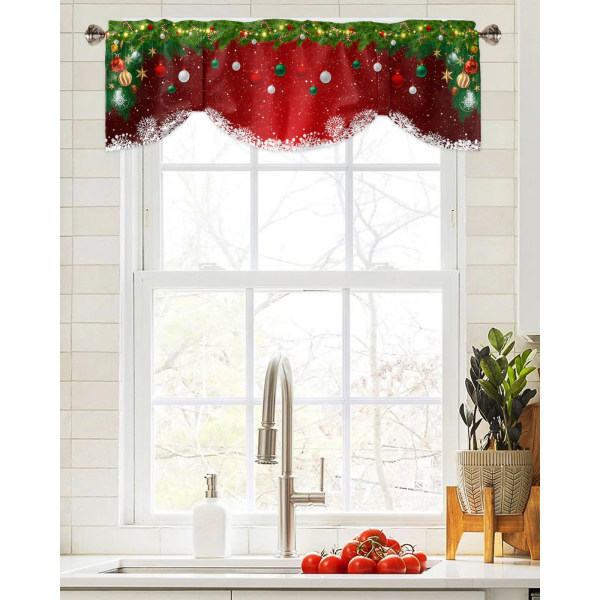 Christmas Snowflake Light Ball Window Curtain for Living Room Christmas Kitchen Cabinet Tie-up Valance Curtain Rod Pocket