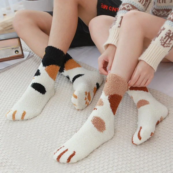 Dreamlikelin 3 Pairs/Lot Women Winter Warm Cat Paw Kawaii Socks Cartoon Animal Soft Velvet Funny Sock Fashion Happy Fluffy Socks