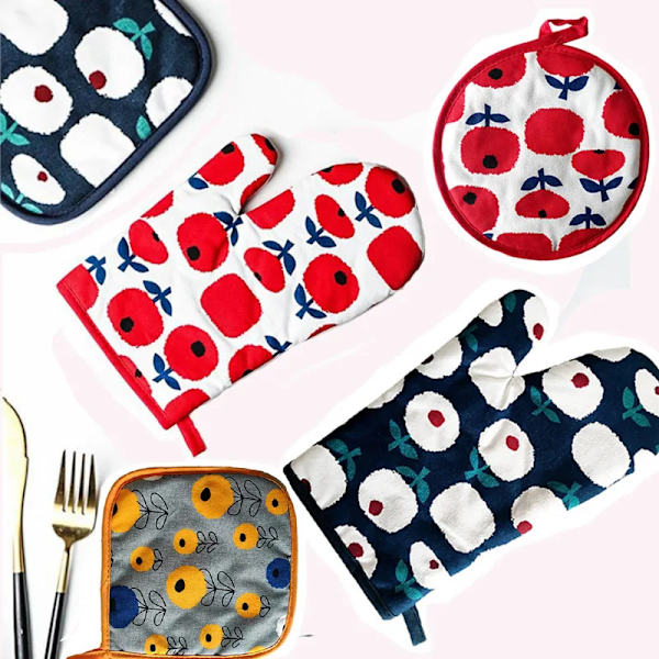 Oven Mitts and Potholders BBQ Gloves and Pot Holders with Hanging Hook Cotton Filling Kitchen Gloves for Cooking Baking Grilling