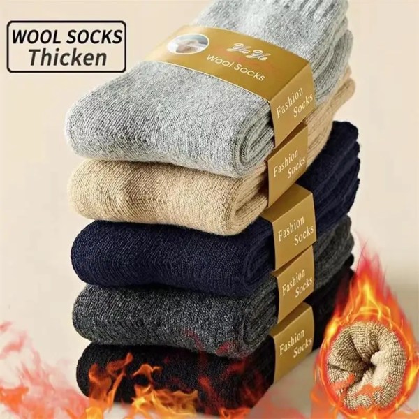 2Pairs/Lot Men's Socks Winter Warm Wool Solid Color Stockings Super Thick Snow Socks Anti-cold Comfortable Long Tube Wool Socks