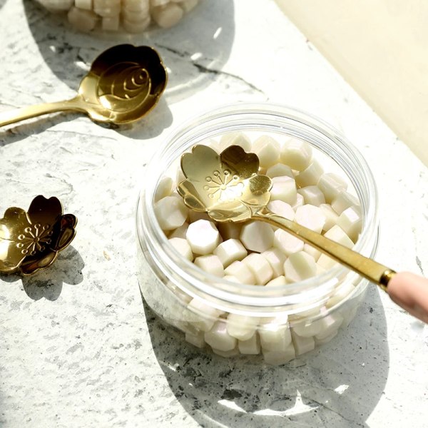 Long Handle Stainless Steel Spoon Wax Stamp Heating Spoon Golden Cherry Blossom Rose Wax Grain Spoon Lacquer Seal Accessories