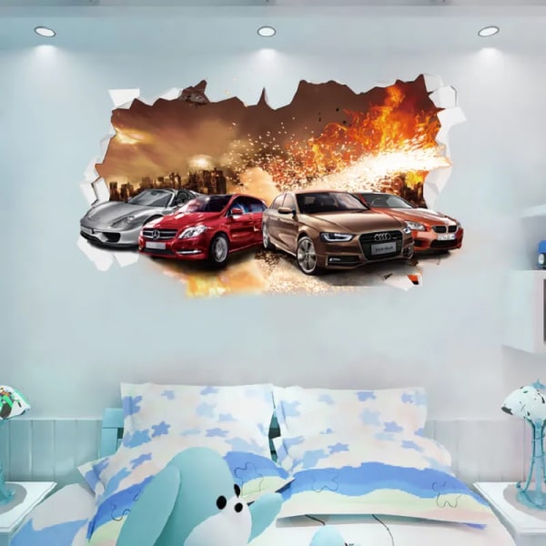 3D Supercar Vehicle Wall Stickers Wild jeep Broken Wall Poster Wall Art Car Decal Kids Room Decoration murals Boys Favors