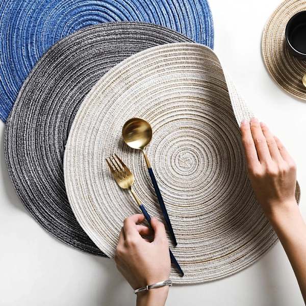 6pcs/set Round Ramie Insulation Pad Solid Placemats Linen Non Slip Table Mats Kitchen Accessories Decoration Home Pad Coaster