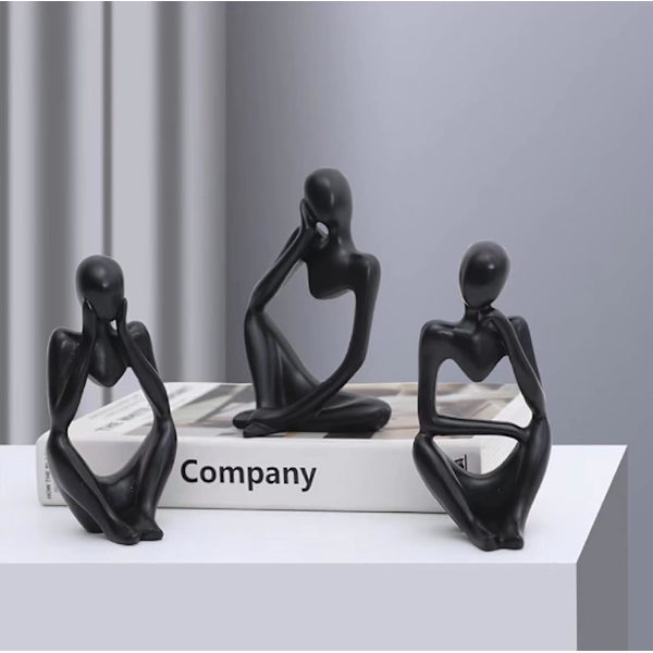 Mini Thinker Sculpture Ornaments Resin Black Modern Abstract Sculptures Desktop Decorations for Home Living Room Office,8.5*12.5cm