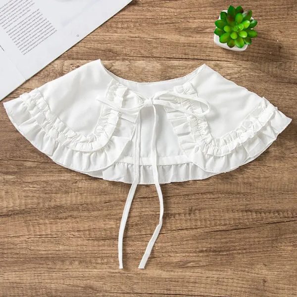 50JB Japanese Womens for Doll Double Layer Fake Collar Shoulder Wrap Solid Color Ribbon Bowknot Bottoming Shirt