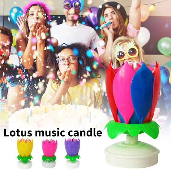 Innovative Party Cake Candle Musical Rotating Lotus Flower Candle Light Happy Birthday DIY Cake Decoration Wedding Party Gifts