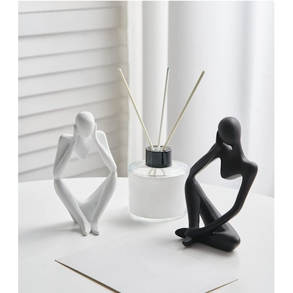 Wood The Resin Thinker Statue Modern Abstract Figure Hand Carved Craft Art for Home Office Bookshelf Desktop Crafts Gifts. (White right)