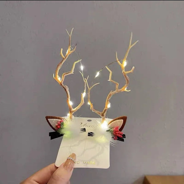 LED Light Up Glow Reindeer Antler Branches Berry Headband Hair Clips Girl Holiday Costume Wedding Decoration Christmas